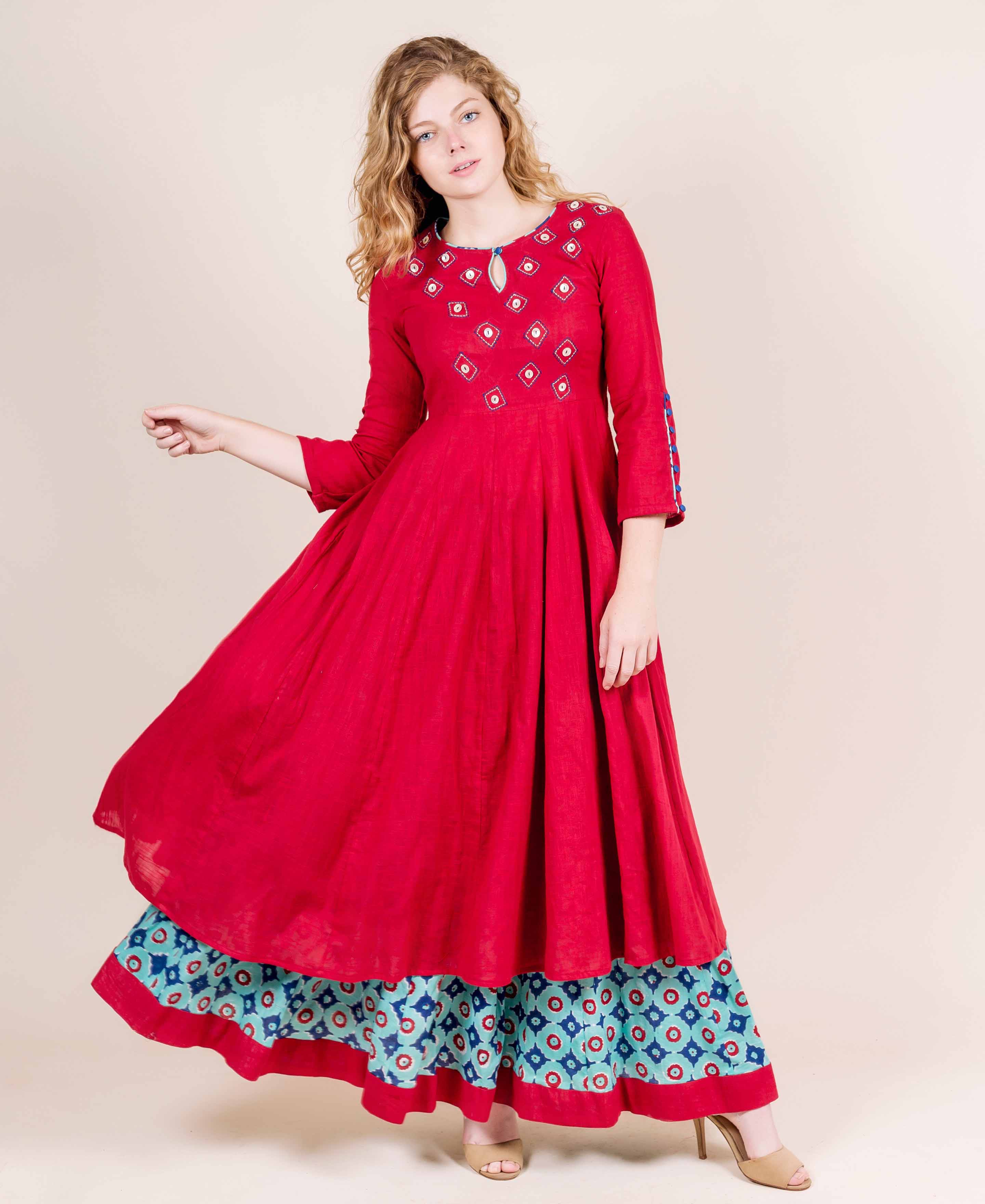 Floral Printed Mirror, Resham & Sequins Embroidered Kalidar Indo Weste –  FASHOR